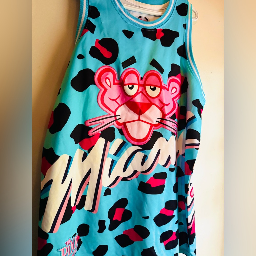 Men’s Miami Pink Panther #3 Aqua Blue Basketball jersey - Size XL